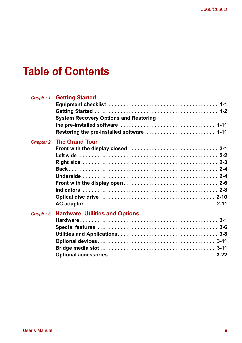 Toshiba Satellite Pro C660 User Manual | Page 2 / 144