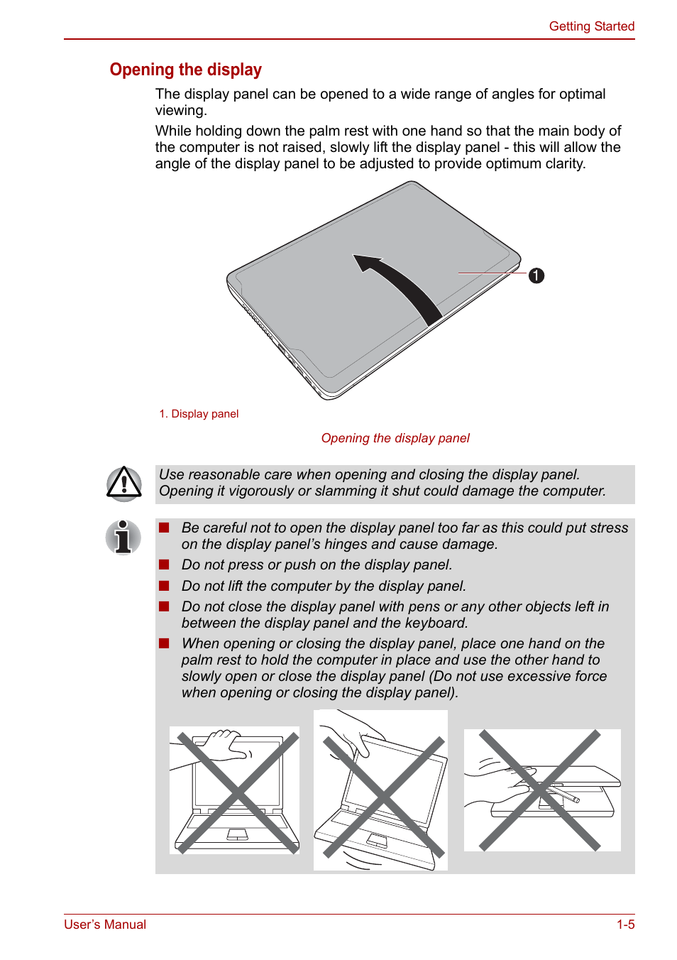 Opening the display | Toshiba Satellite Pro C660 User Manual | Page 22 / 144