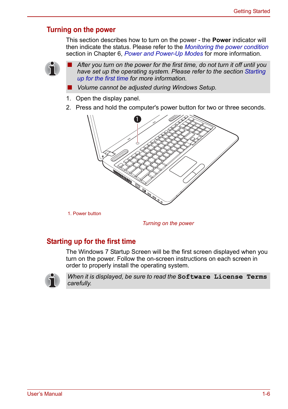 Turning on the power, Starting up for the first time | Toshiba Satellite Pro C660 User Manual | Page 23 / 144