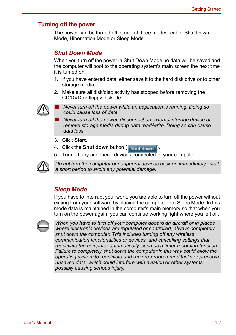 Turning off the power | Toshiba Satellite Pro C660 User Manual | Page 24 / 144