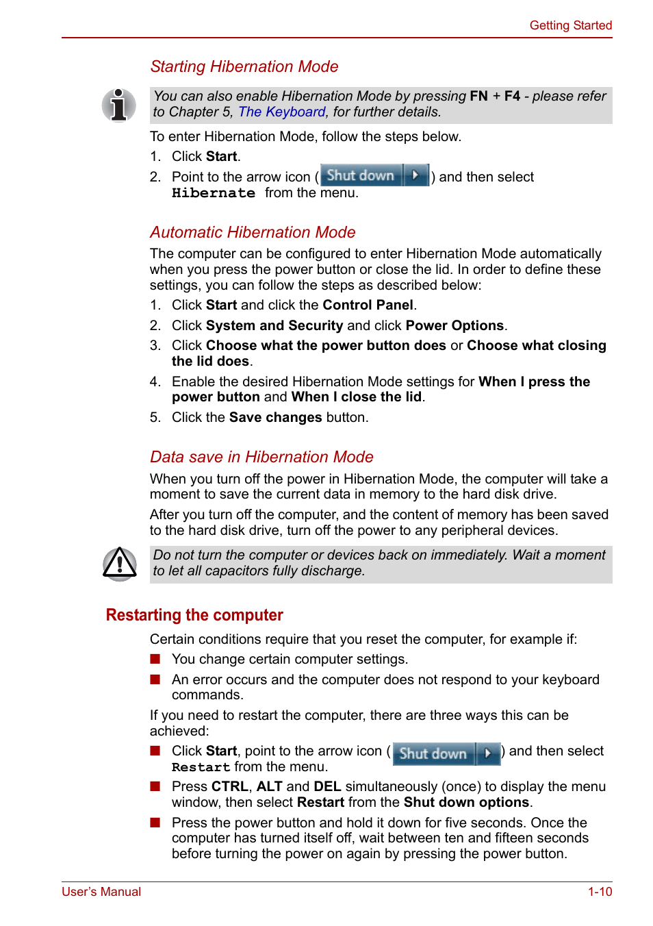 Restarting the computer | Toshiba Satellite Pro C660 User Manual | Page 27 / 144