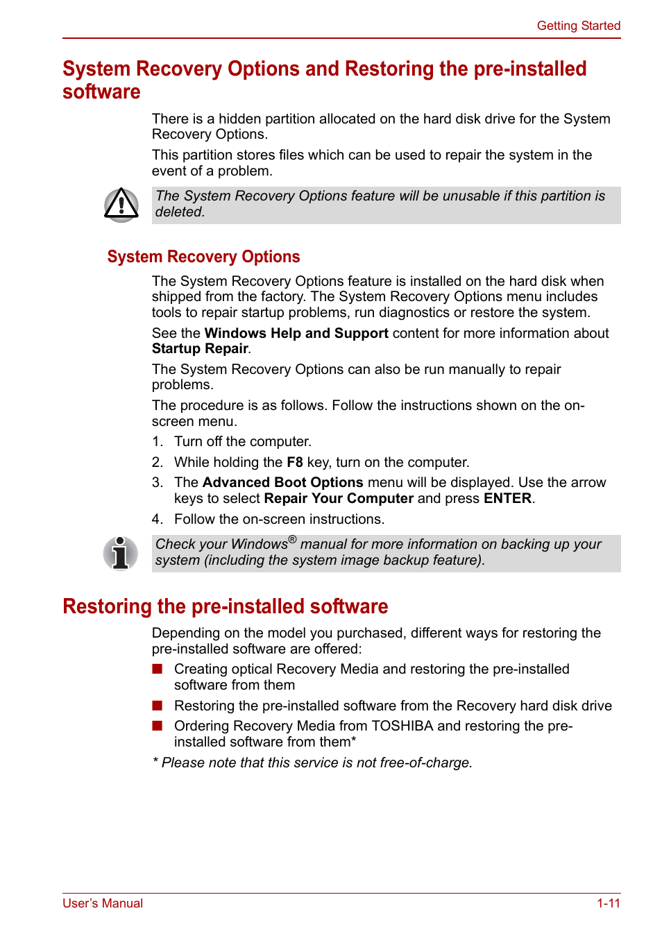Restoring the pre-installed software | Toshiba Satellite Pro C660 User Manual | Page 28 / 144