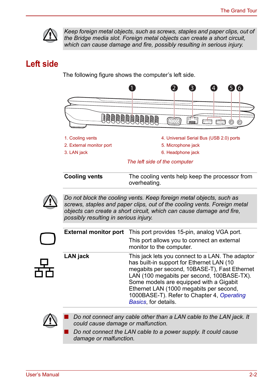 Left side, Left side -2 | Toshiba Satellite Pro C660 User Manual | Page 33 / 144