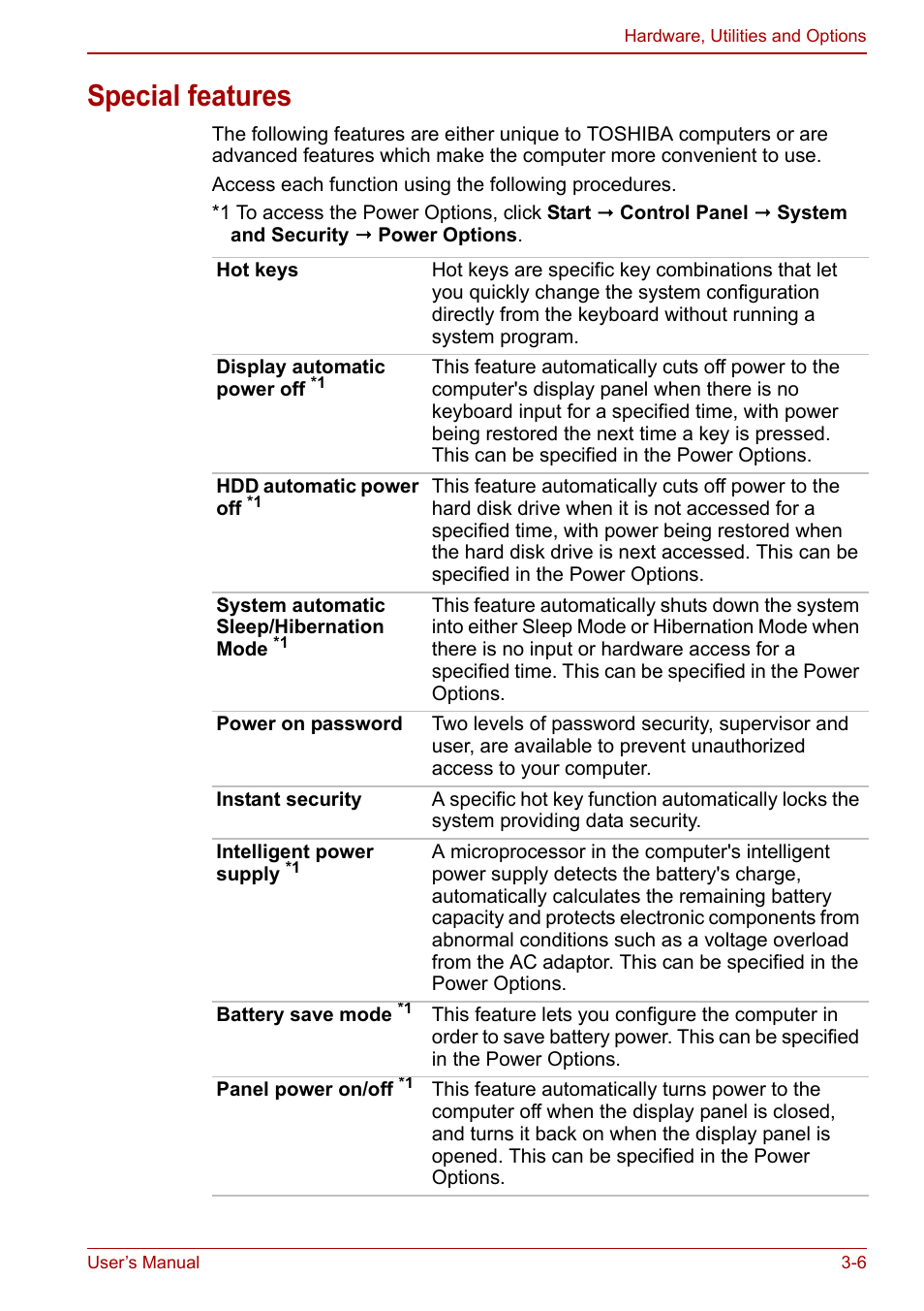 Special features, Special, Features | Section in | Toshiba Satellite Pro C660 User Manual | Page 49 / 144