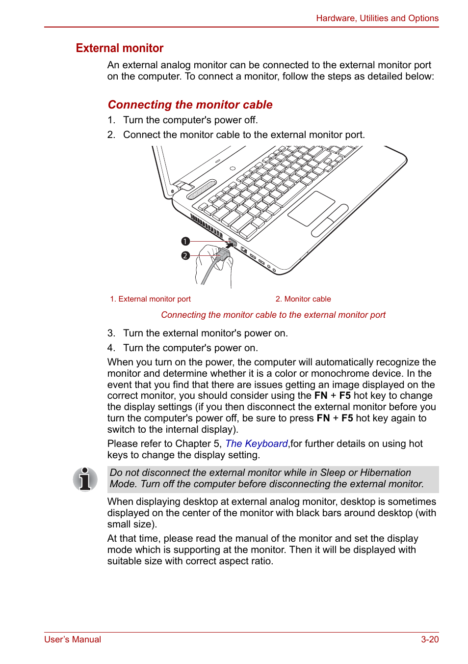 External monitor, Connecting the monitor cable | Toshiba Satellite Pro C660 User Manual | Page 63 / 144