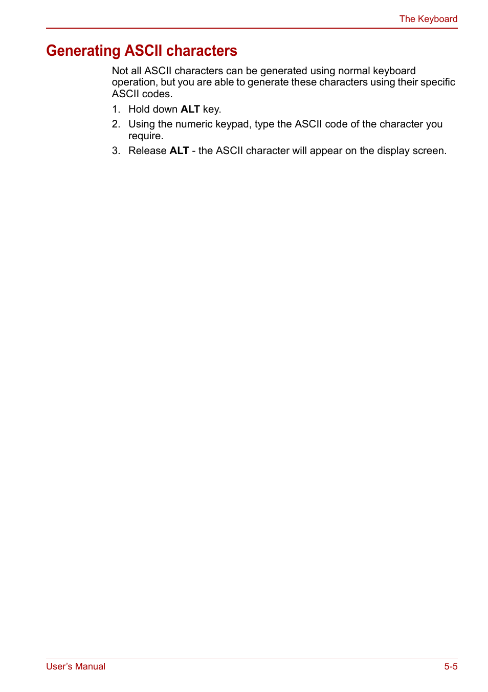 Generating ascii characters, Generating ascii characters -5 | Toshiba Satellite Pro C660 User Manual | Page 95 / 144