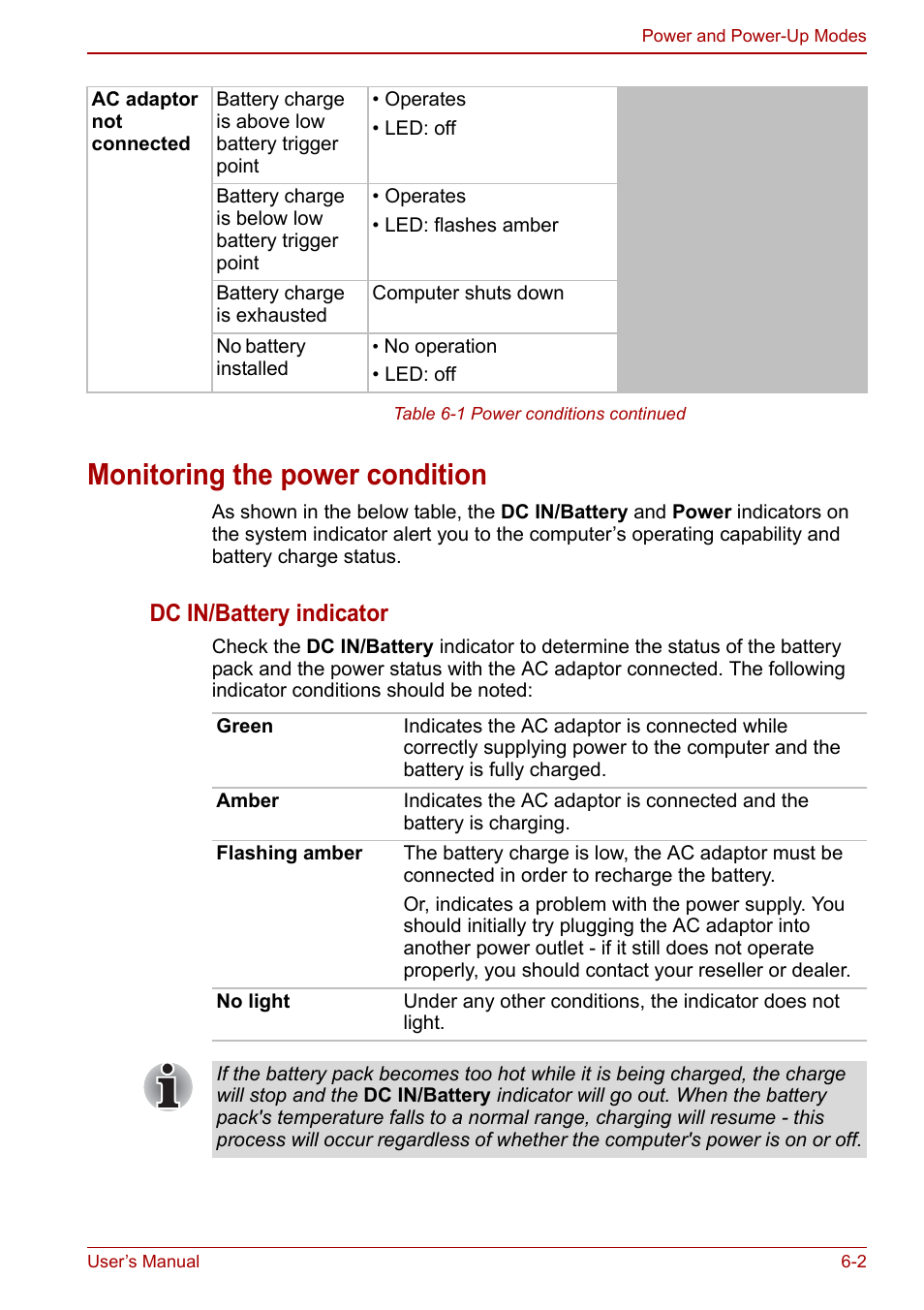 Monitoring the power condition, Monitoring the power condition -2, Dc in/battery indicator | Toshiba Satellite Pro C660 User Manual | Page 97 / 144