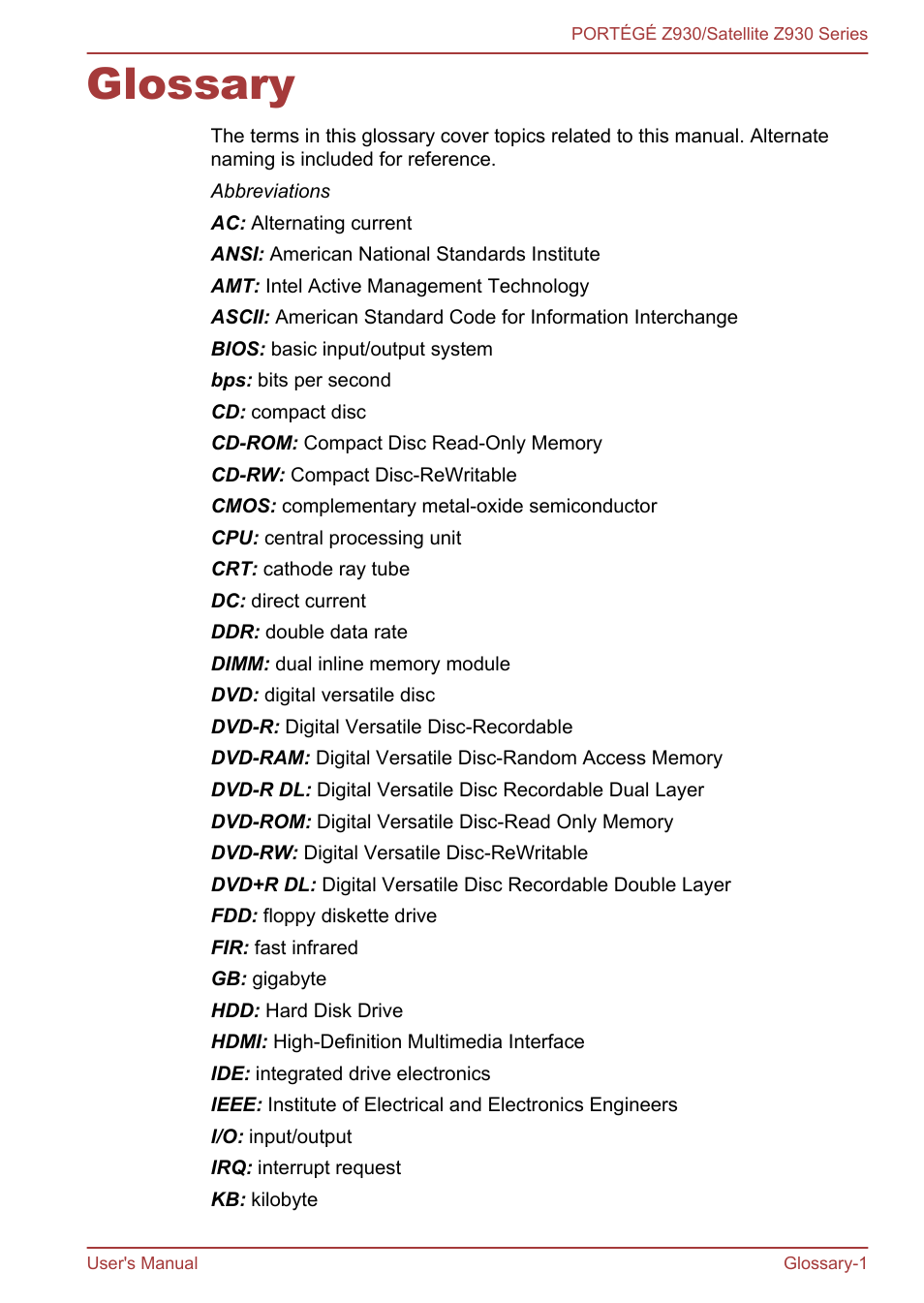 Glossary | Toshiba Portege Z930-K User Manual | Page 137 / 138