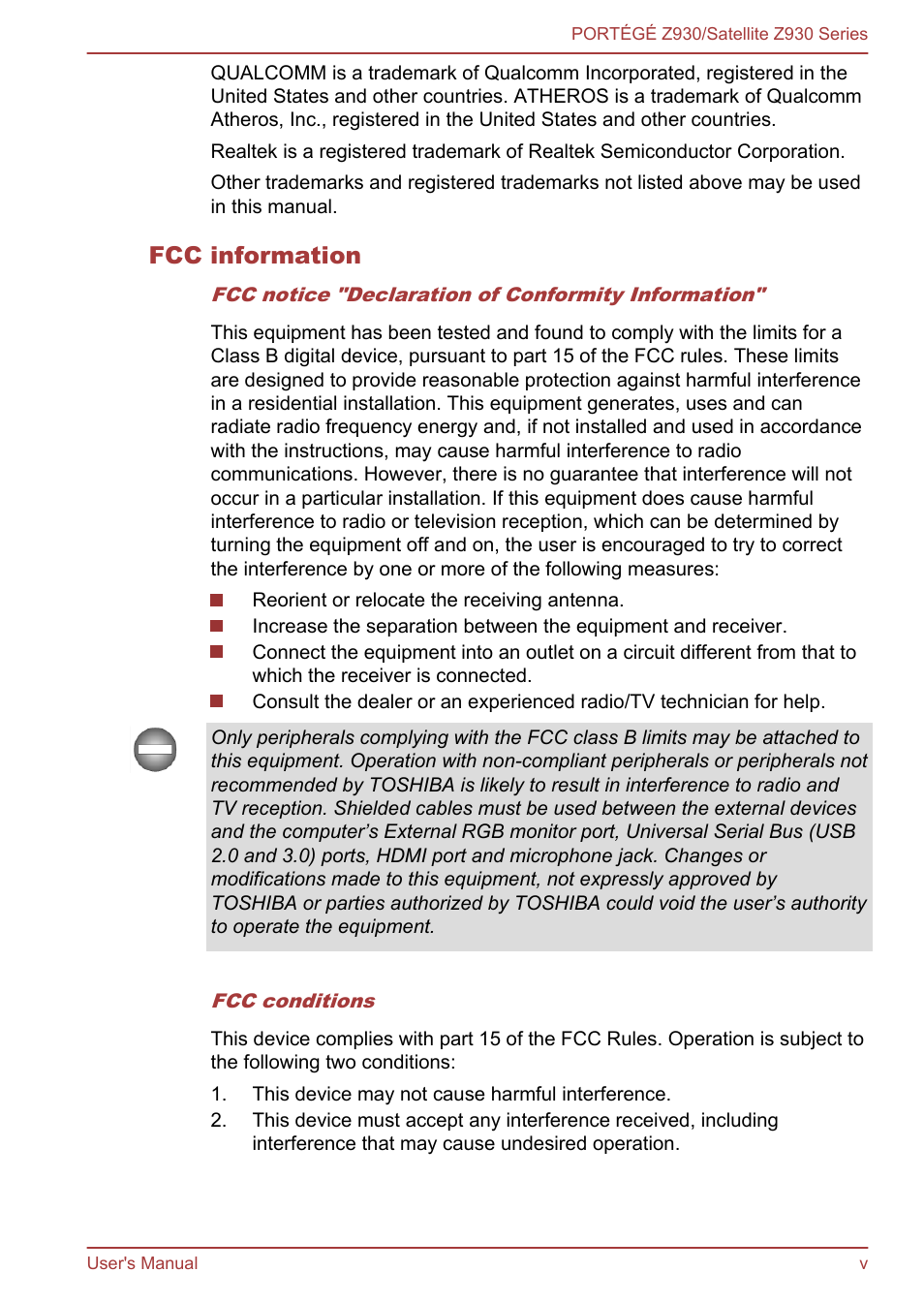 Fcc information | Toshiba Portege Z930-K User Manual | Page 5 / 138