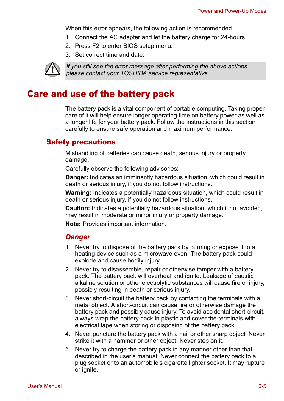 Care and use of the battery pack, Care and use of the battery pack -5, Safety precautions | Toshiba Satellite Pro M50 User Manual | Page 101 / 158
