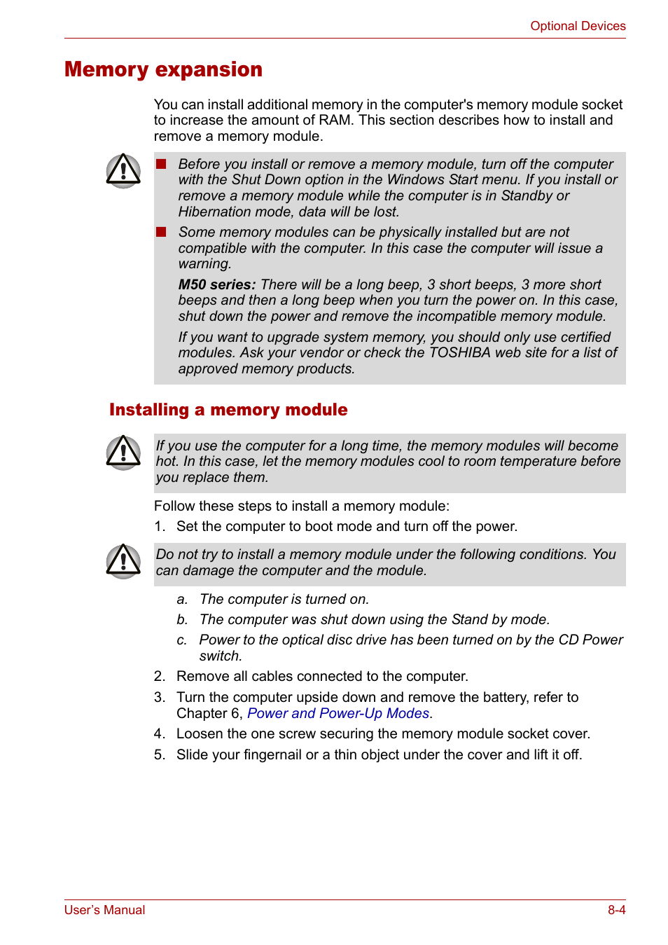 Memory expansion, Memory expansion -4 | Toshiba Satellite Pro M50 User Manual | Page 118 / 158