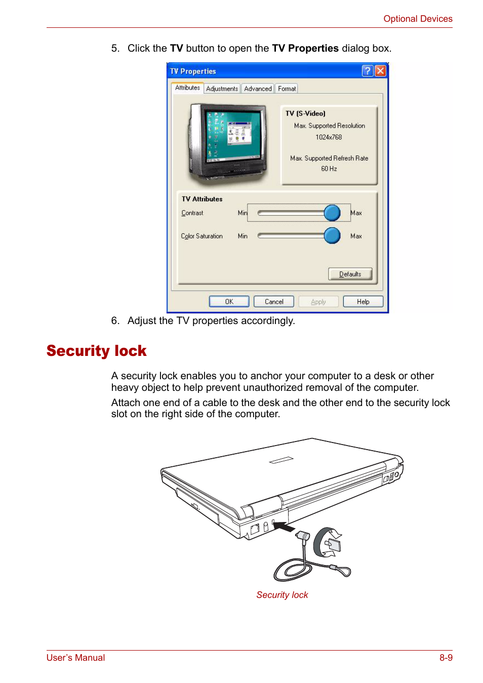 Security lock, Security lock -9 | Toshiba Satellite Pro M50 User Manual | Page 123 / 158