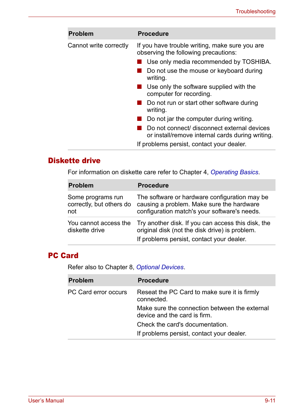 Diskette drive, Pc card | Toshiba Satellite Pro M50 User Manual | Page 134 / 158