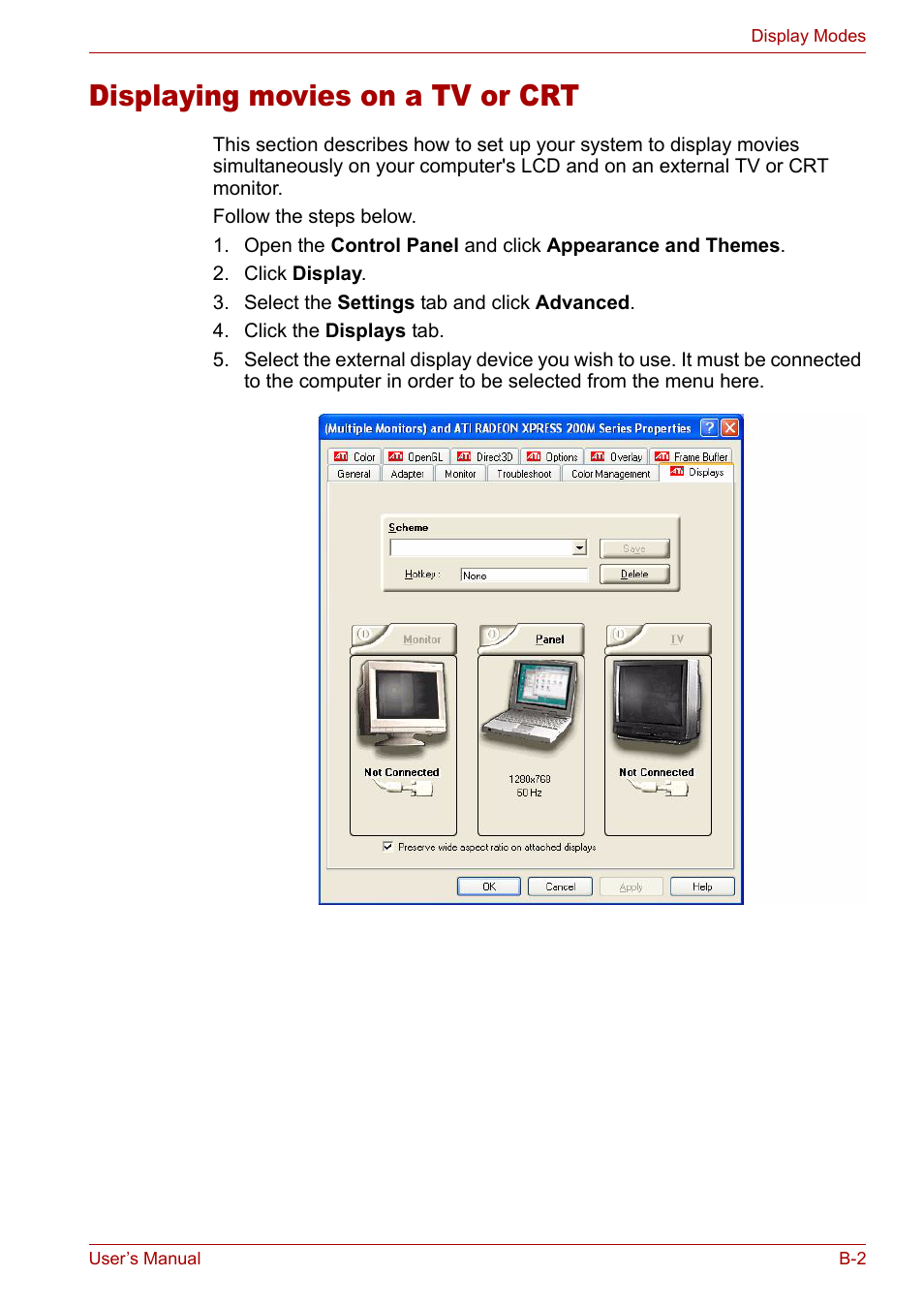 Displaying movies on a tv or crt | Toshiba Satellite Pro M50 User Manual | Page 145 / 158