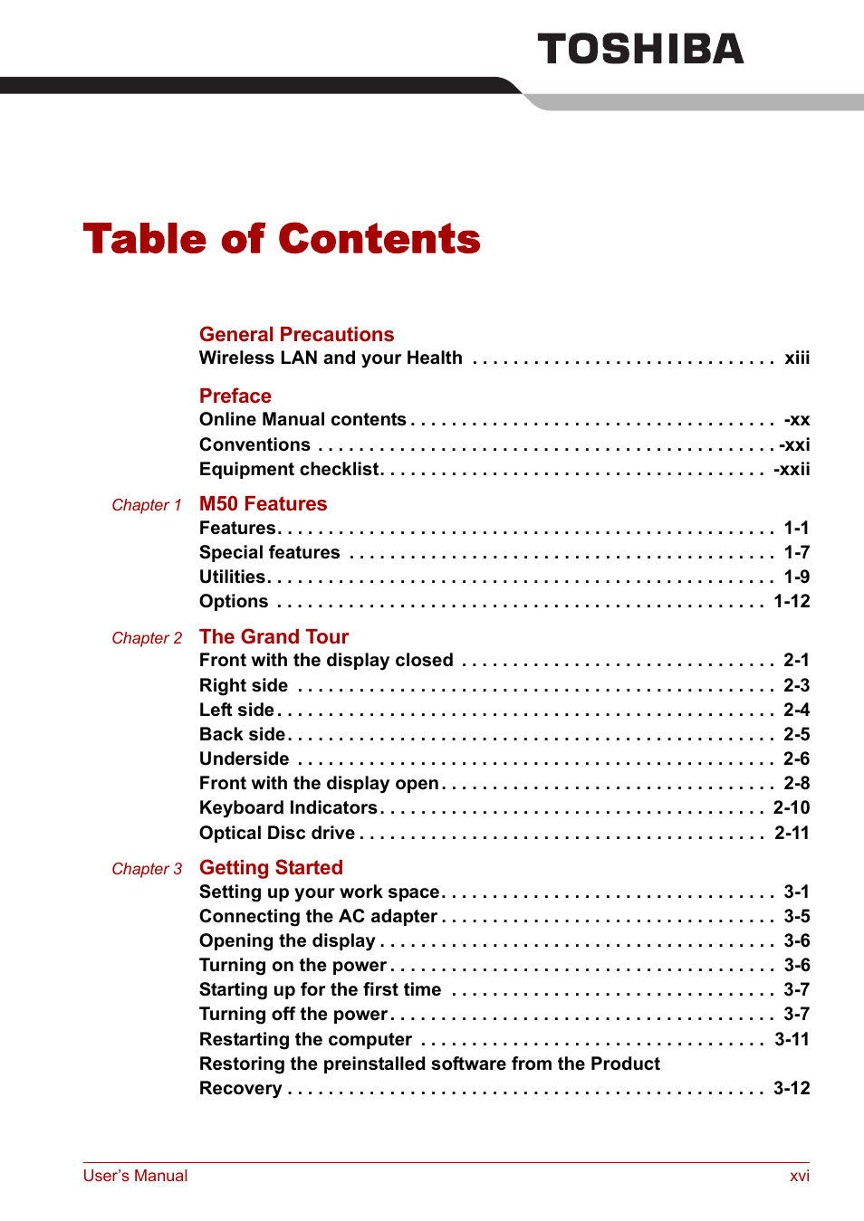 Toshiba Satellite Pro M50 User Manual | Page 16 / 158
