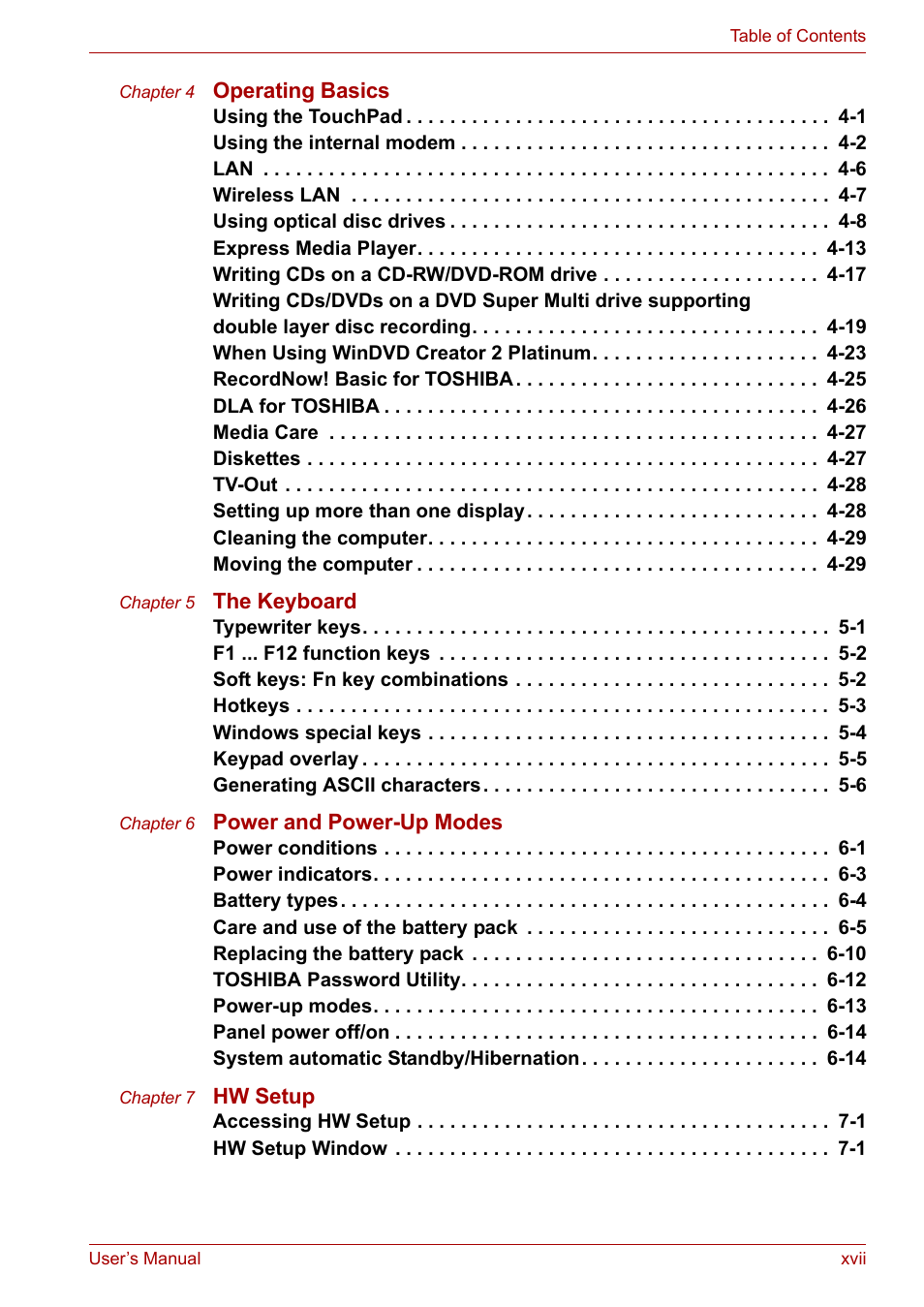 Operating basics, The keyboard, Power and power-up modes | Hw setup | Toshiba Satellite Pro M50 User Manual | Page 17 / 158