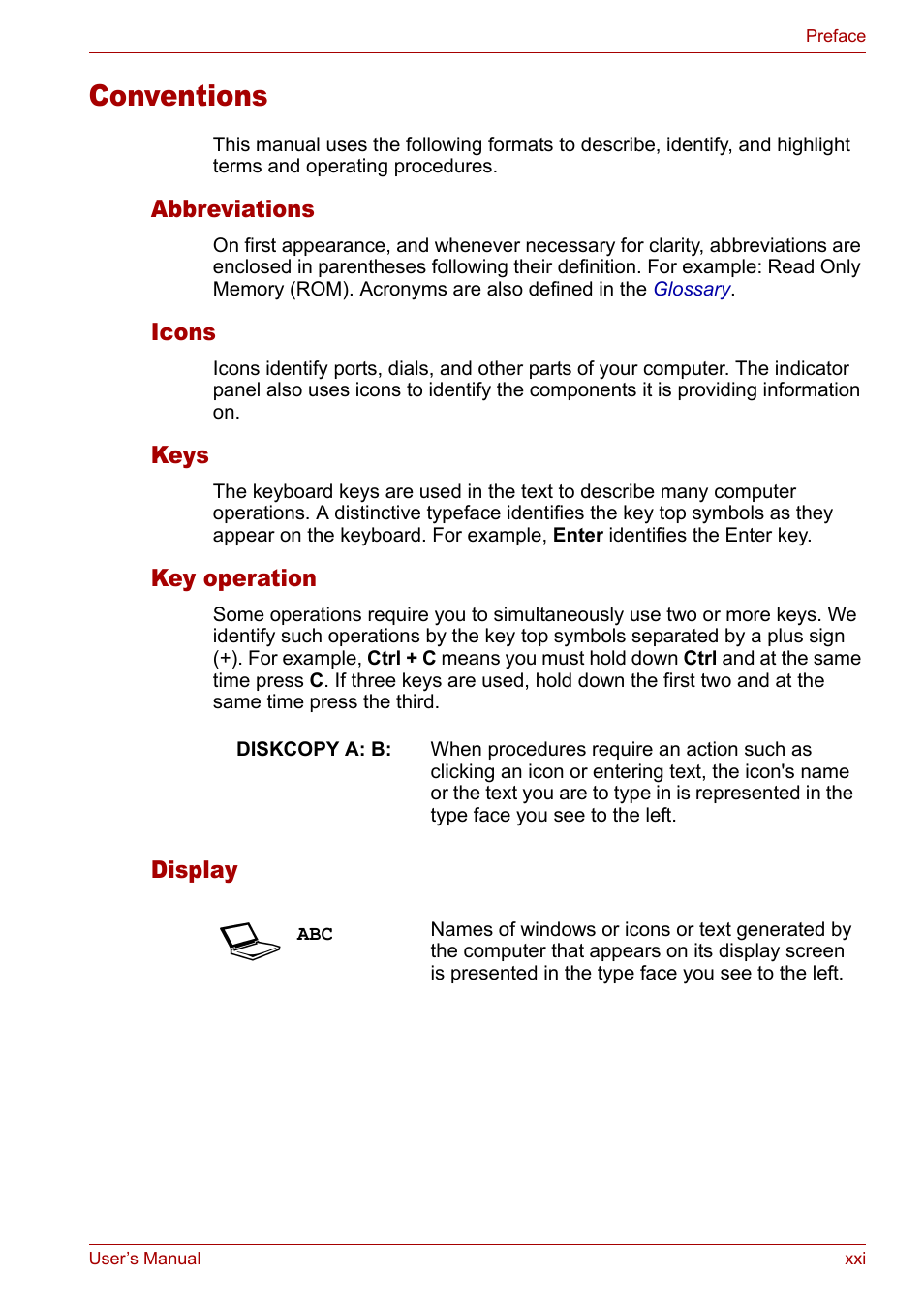 Conventions | Toshiba Satellite Pro M50 User Manual | Page 21 / 158