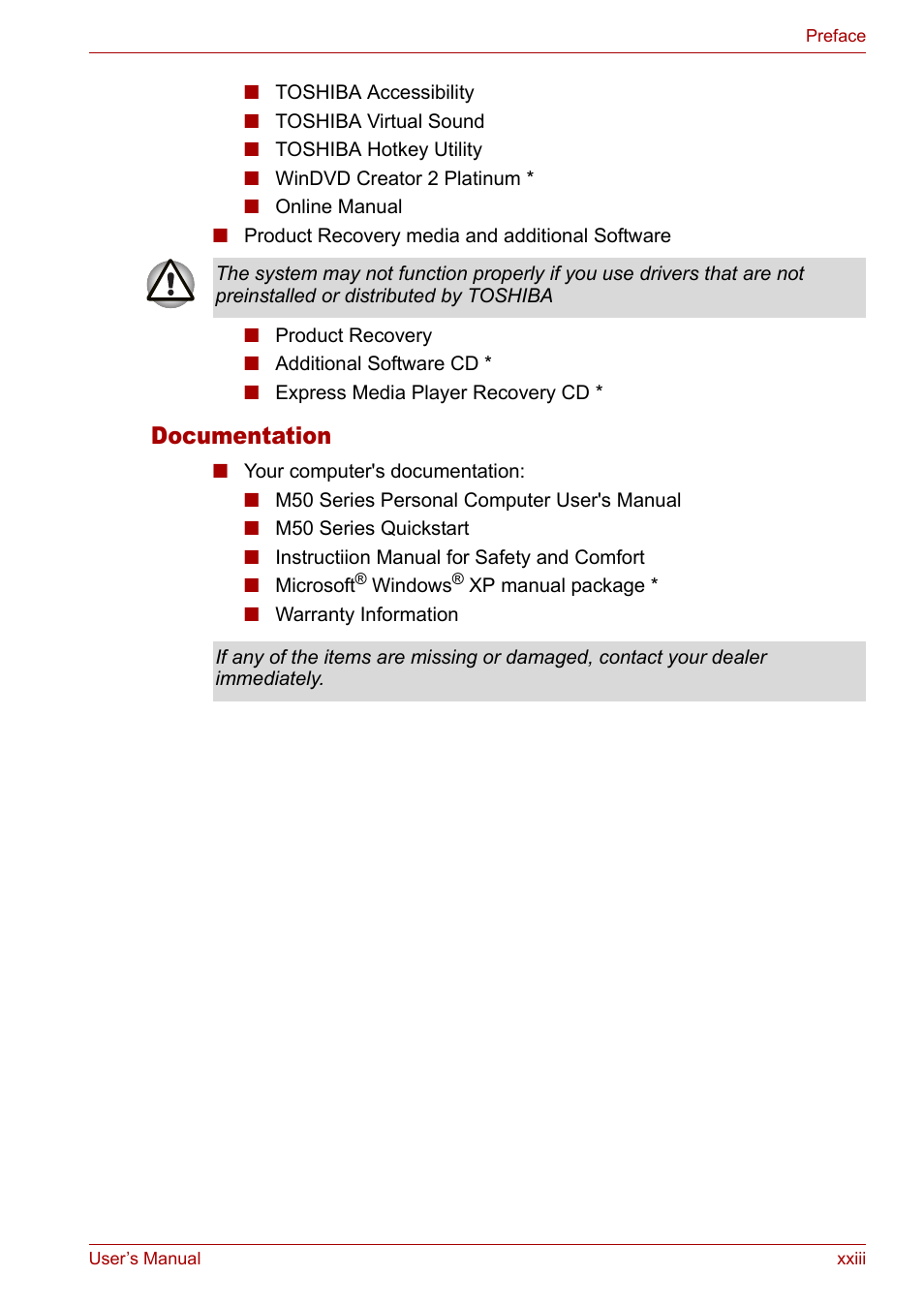 Documentation | Toshiba Satellite Pro M50 User Manual | Page 23 / 158