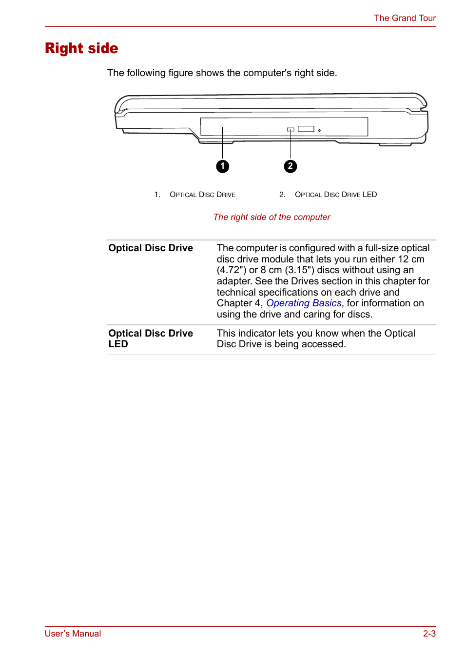 Right side, Right side -3 | Toshiba Satellite Pro M50 User Manual | Page 38 / 158