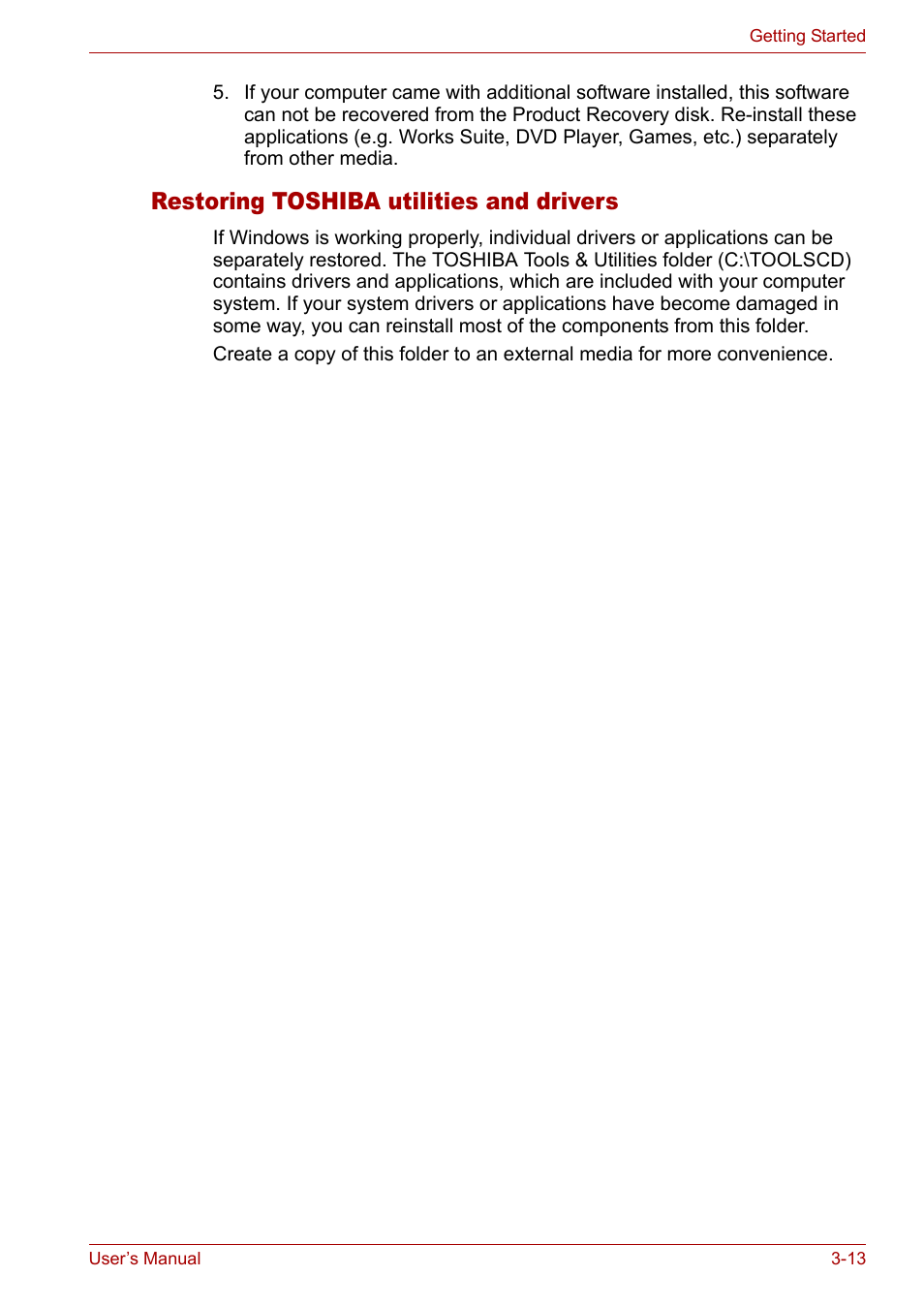 Restoring toshiba utilities and drivers | Toshiba Satellite Pro M50 User Manual | Page 61 / 158
