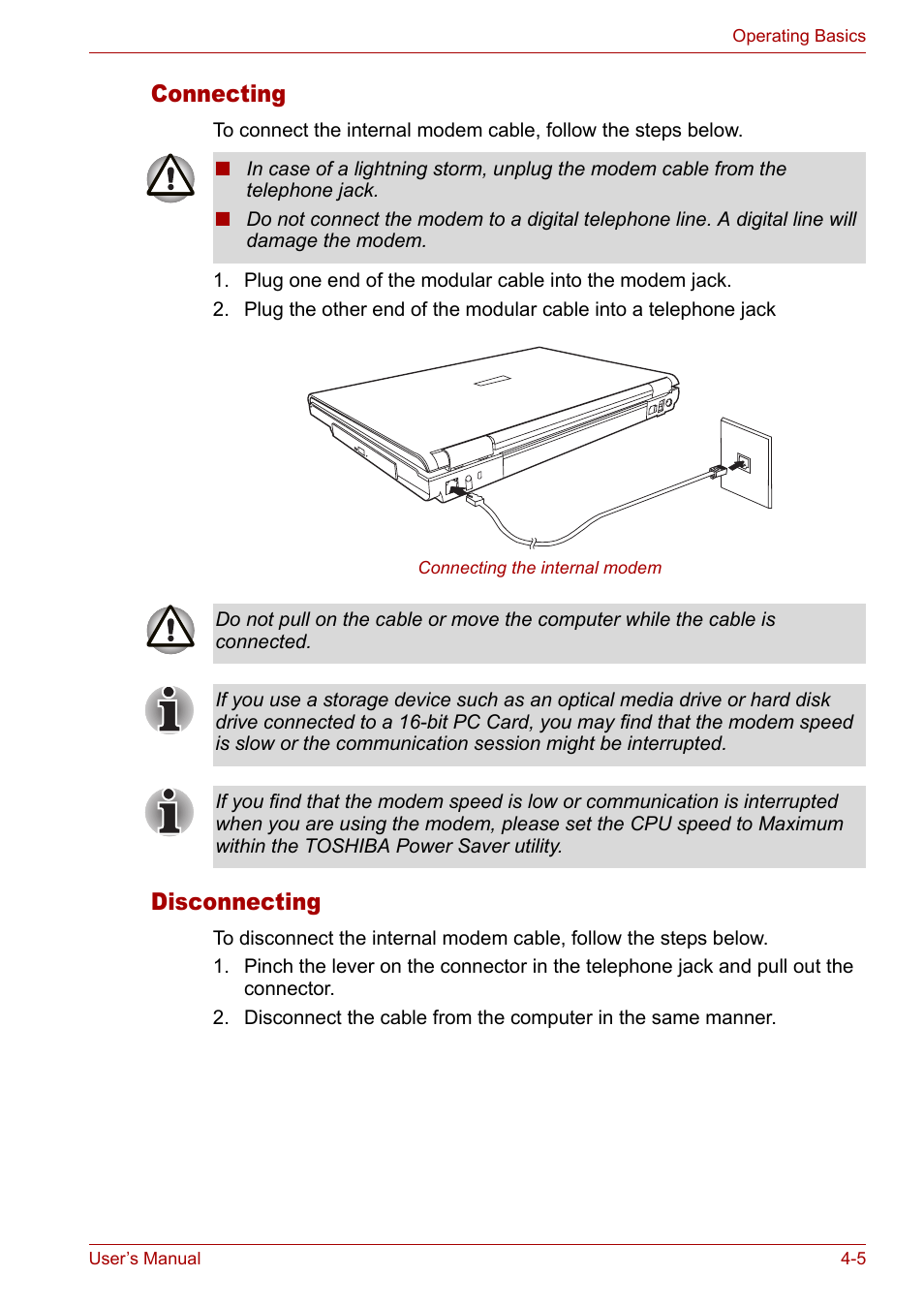 Connecting, Disconnecting | Toshiba Satellite Pro M50 User Manual | Page 66 / 158