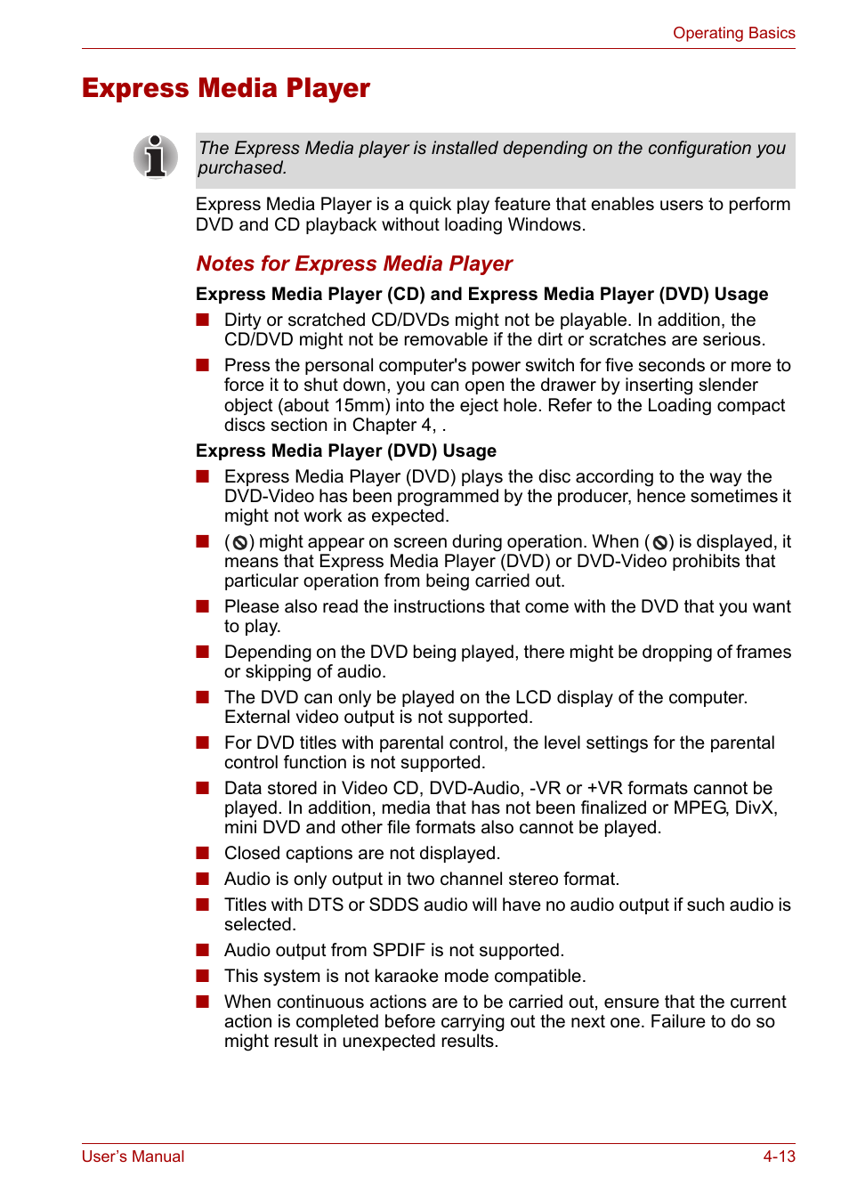 Express media player, Express media player -13 | Toshiba Satellite Pro M50 User Manual | Page 74 / 158