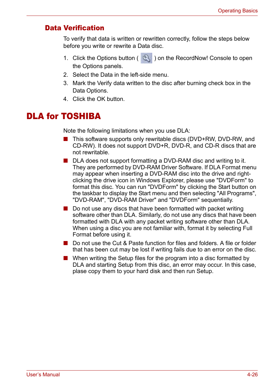 Dla for toshiba, Dla for toshiba -26, Data verification | Toshiba Satellite Pro M50 User Manual | Page 87 / 158