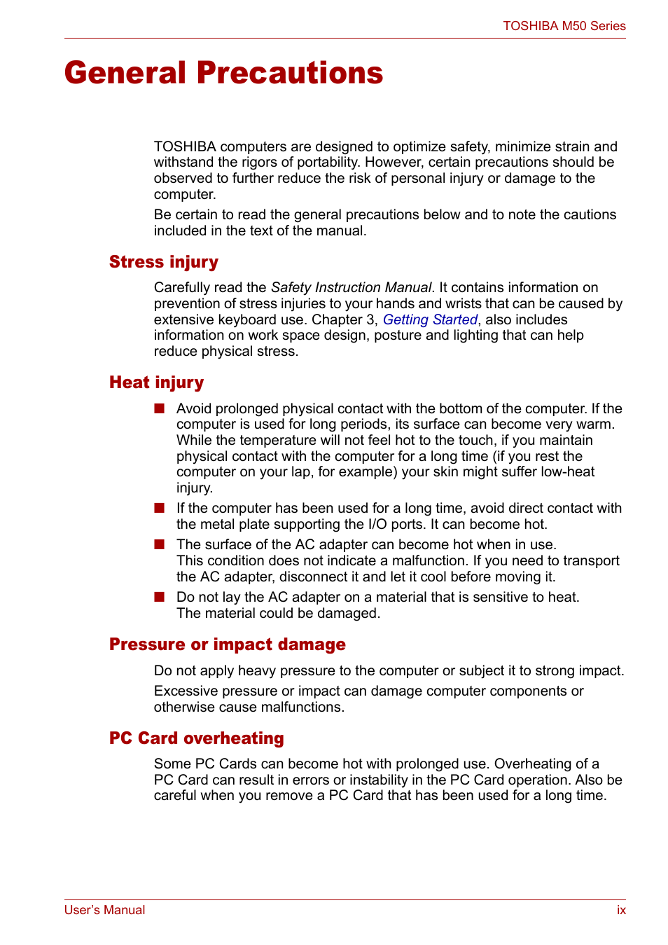 General precautions | Toshiba Satellite Pro M50 User Manual | Page 9 / 158