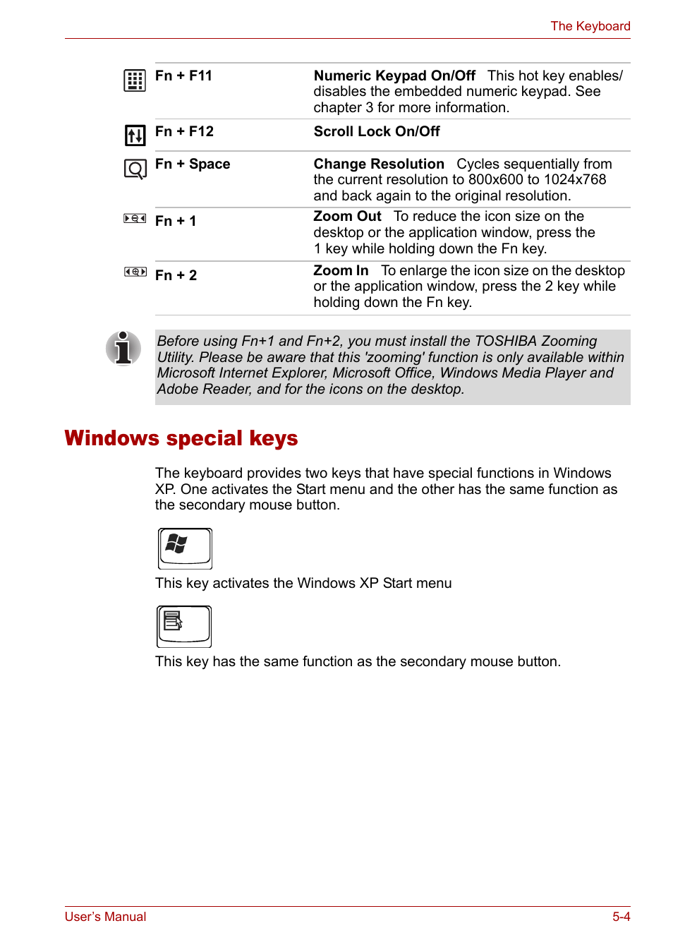 Windows special keys, Windows special keys -4 | Toshiba Satellite Pro M50 User Manual | Page 94 / 158