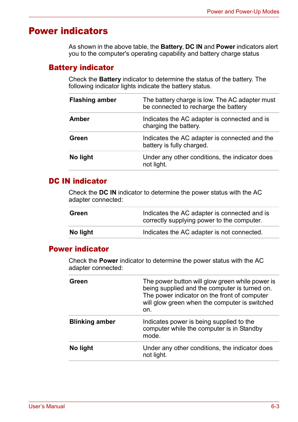 Power indicators, Power indicators -3, Battery indicator | Dc in indicator, Power indicator | Toshiba Satellite Pro M50 User Manual | Page 99 / 158