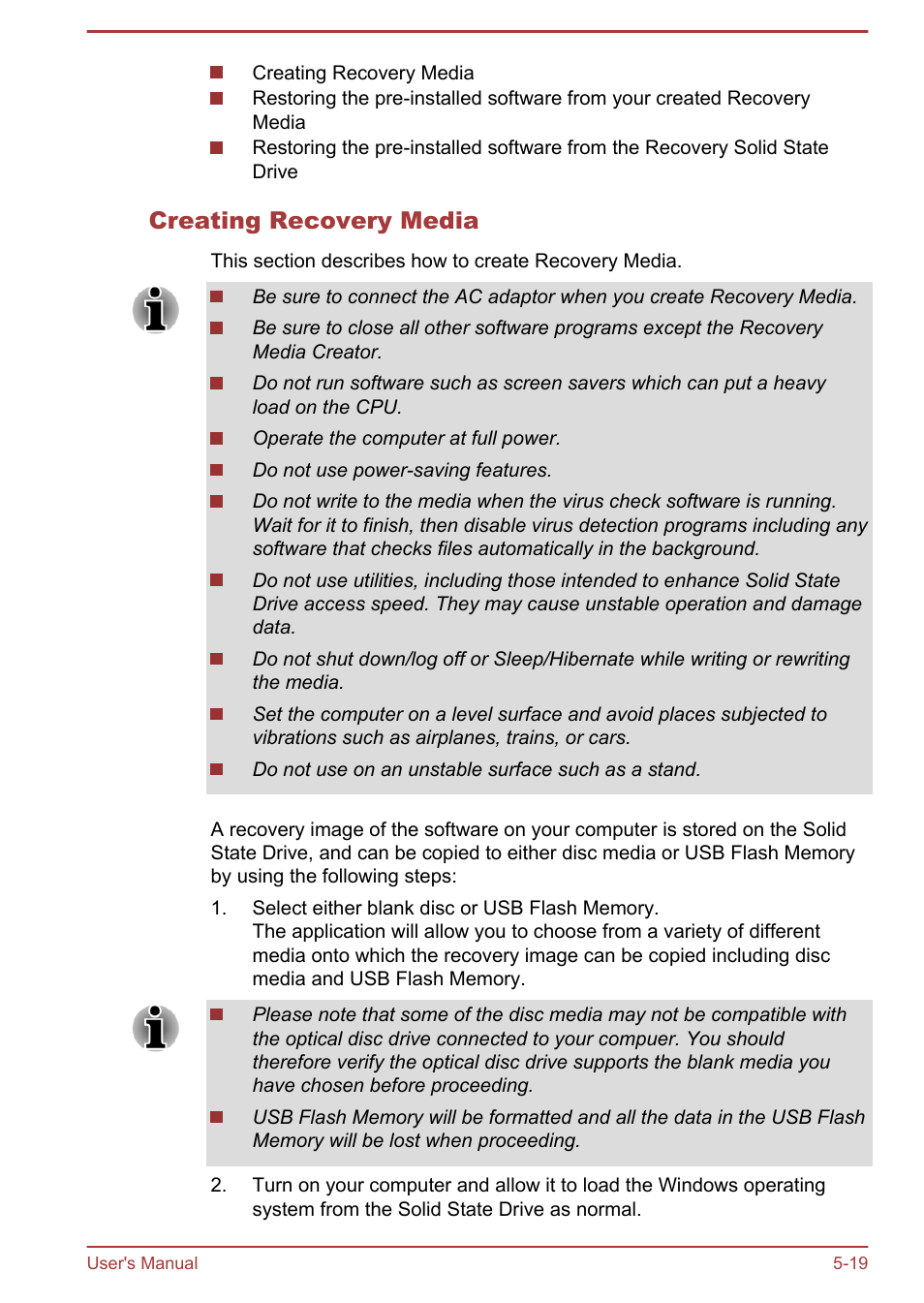 Creating recovery media | Toshiba Portege Z930-E User Manual | Page 108 / 131