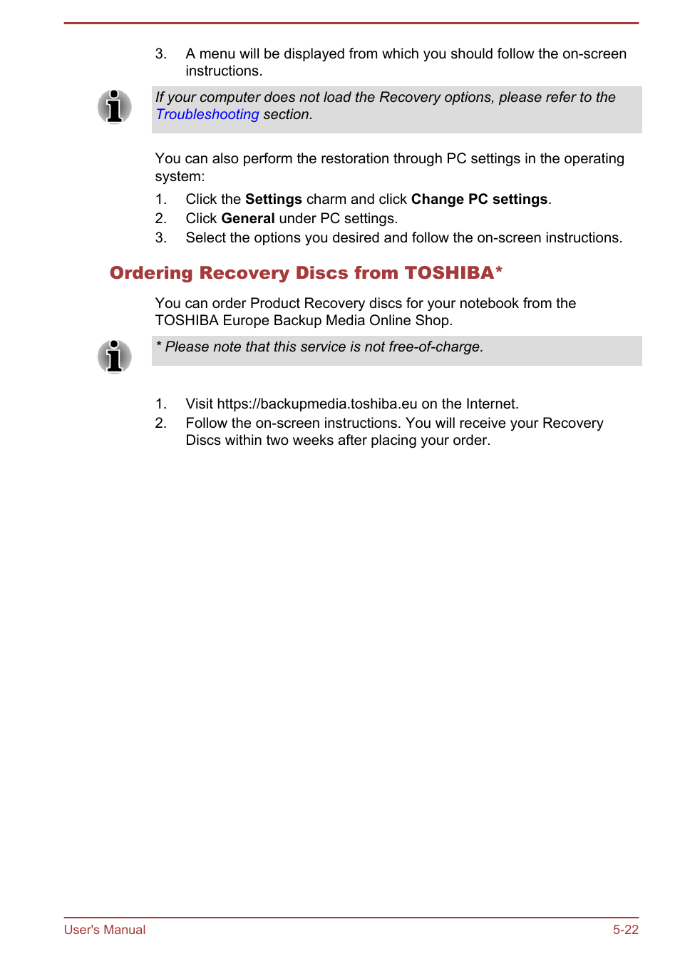 Ordering recovery discs from toshiba | Toshiba Portege Z930-E User Manual | Page 111 / 131