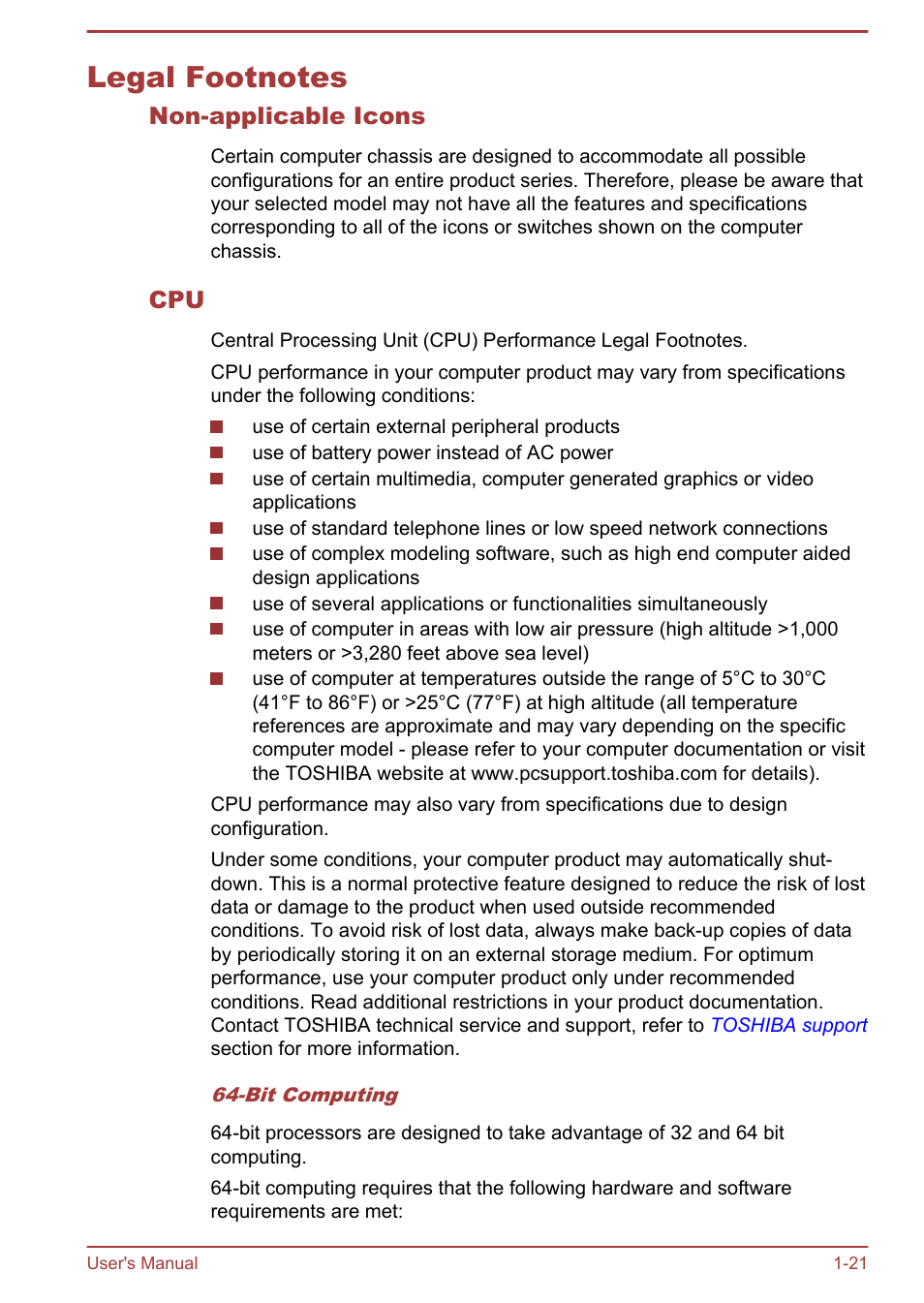 Legal footnotes, Non-applicable icons, Legal footnotes -21 | Toshiba Portege Z930-E User Manual | Page 25 / 131