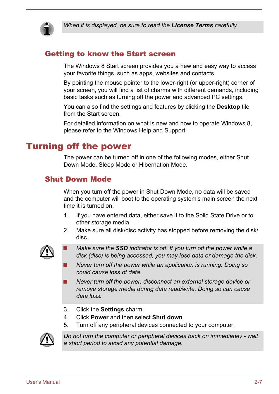 Getting to know the start screen, Turning off the power, Shut down mode | Turning off the power -7 | Toshiba Portege Z930-E User Manual | Page 35 / 131