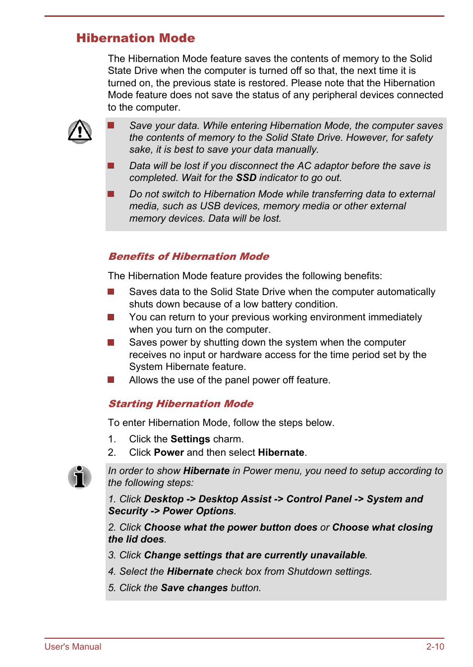 Hibernation mode | Toshiba Portege Z930-E User Manual | Page 38 / 131