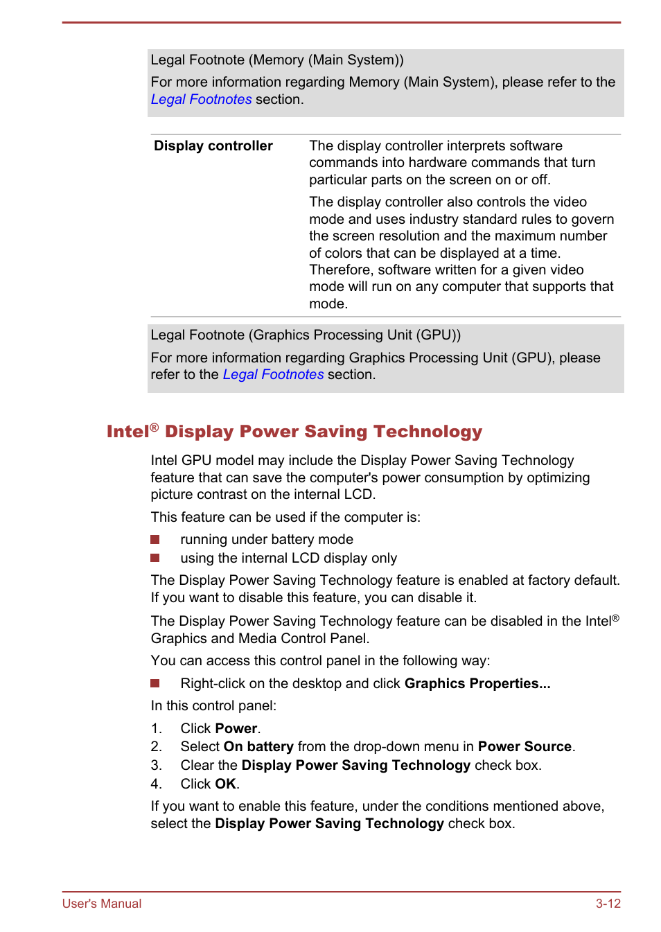 Intel® display power saving technology, Intel, Display power saving technology | Toshiba Portege Z930-E User Manual | Page 51 / 131