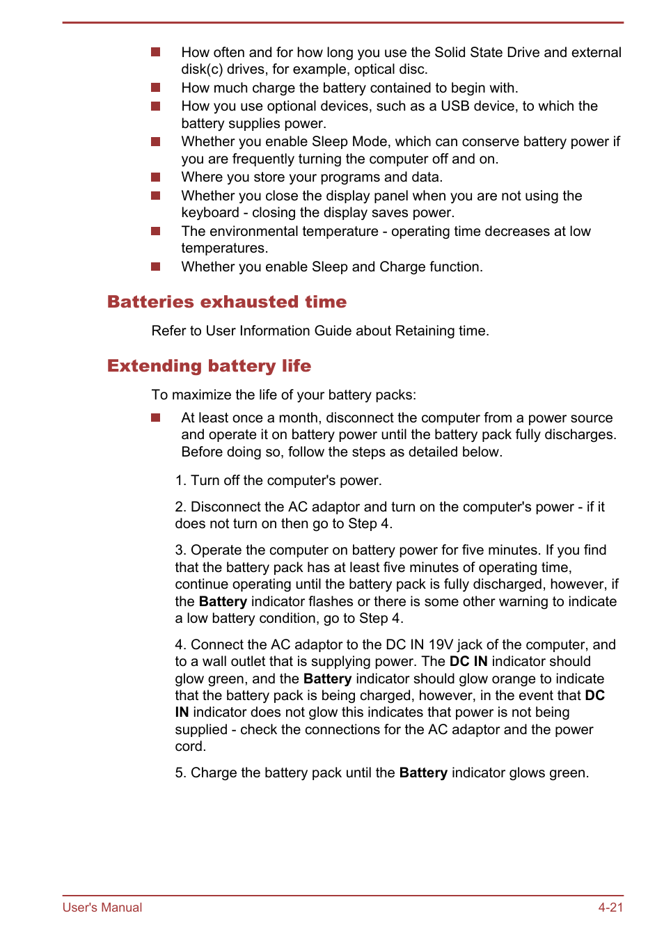 Batteries exhausted time, Extending battery life | Toshiba Portege Z930-E User Manual | Page 78 / 131