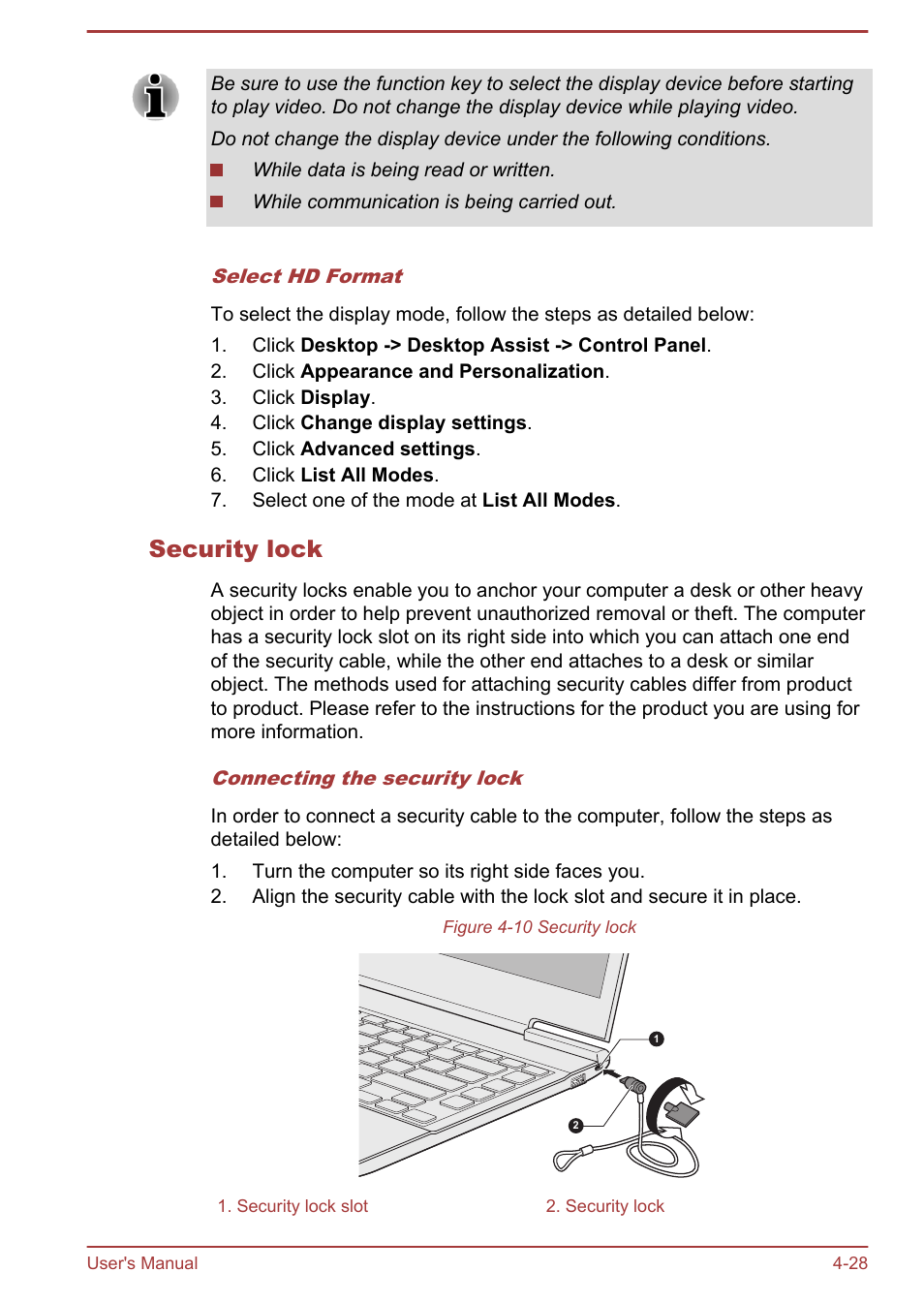 Security lock | Toshiba Portege Z930-E User Manual | Page 85 / 131