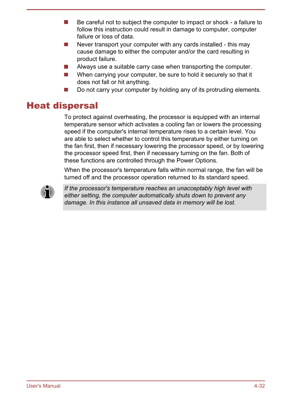 Heat dispersal, Heat dispersal -32 | Toshiba Portege Z930-E User Manual | Page 89 / 131