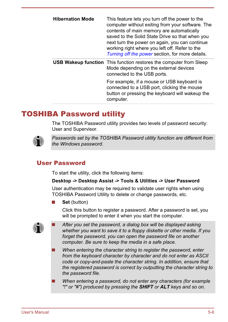 Toshiba password utility, User password, Toshiba password utility -6 | Toshiba Portege Z930-E User Manual | Page 95 / 131
