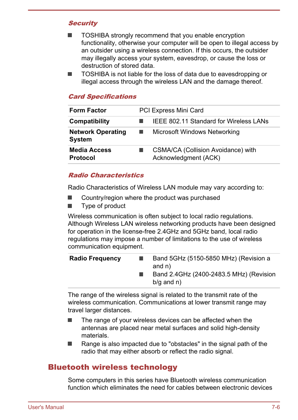 Bluetooth wireless technology | Toshiba Satellite C55-A User Manual | Page 122 / 134