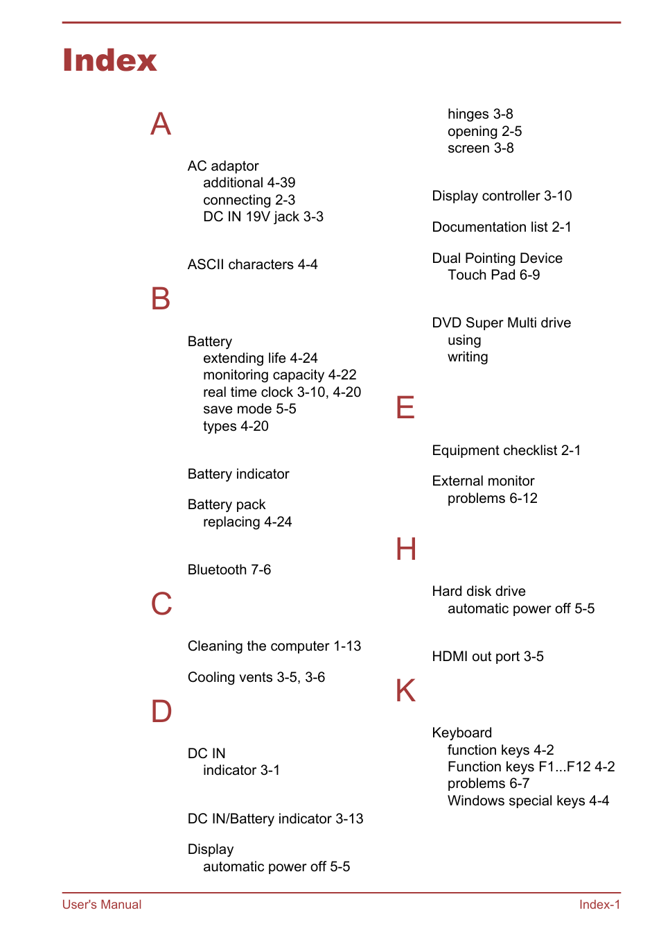 Index, Index a | Toshiba Satellite C55-A User Manual | Page 132 / 134