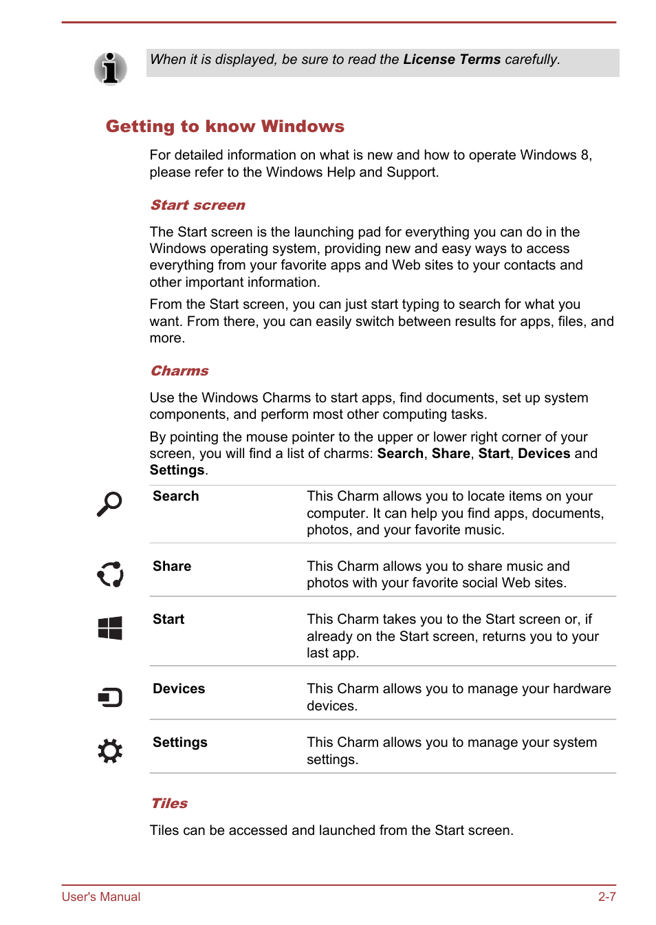 Getting to know windows | Toshiba Satellite C55-A User Manual | Page 25 / 134