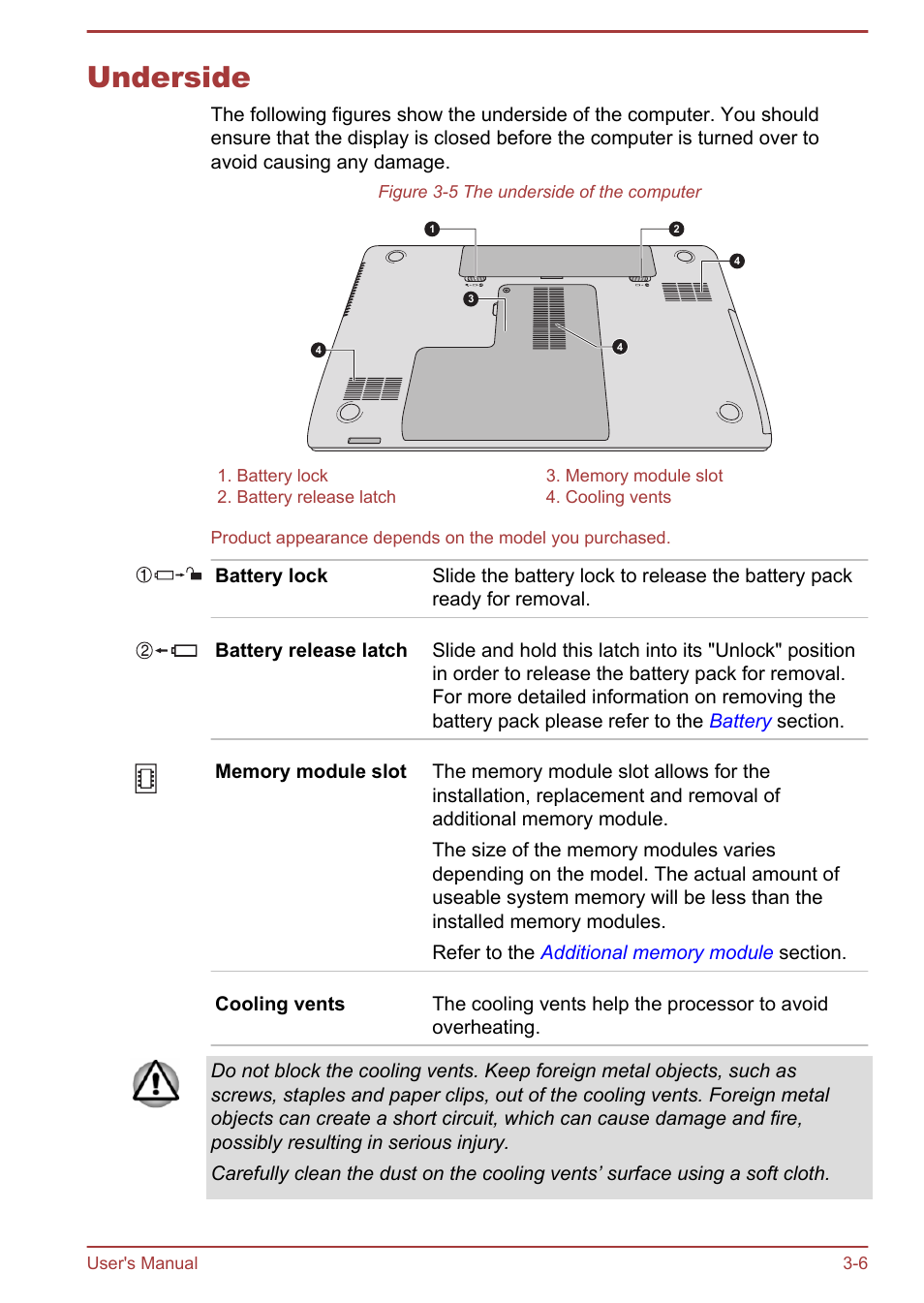 Underside, Underside -6 | Toshiba Satellite C55-A User Manual | Page 36 / 134