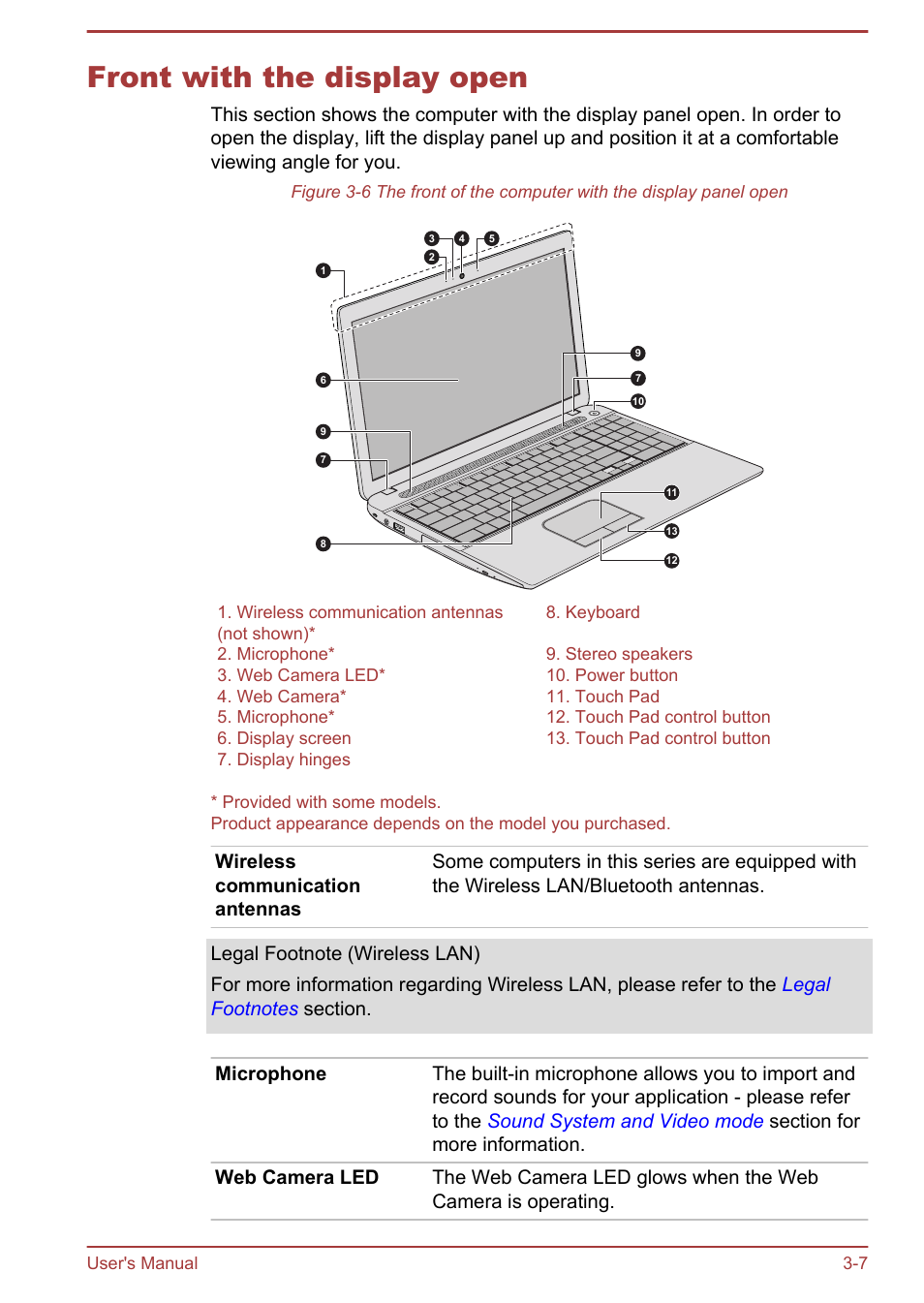 Front with the display open, Front with the display open -7 | Toshiba Satellite C55-A User Manual | Page 37 / 134