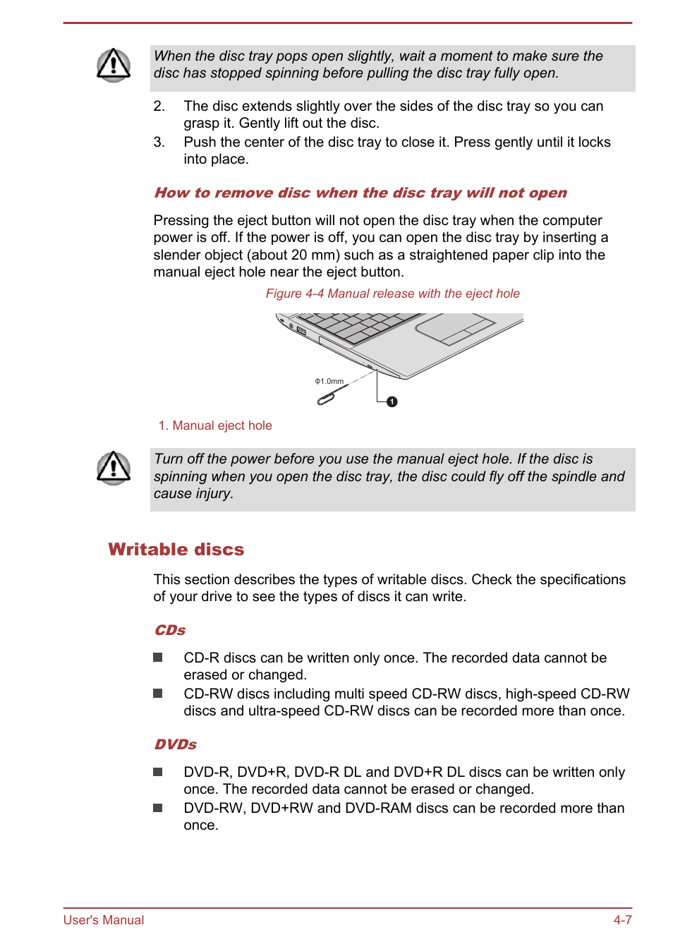 Writable discs | Toshiba Satellite C55-A User Manual | Page 51 / 134