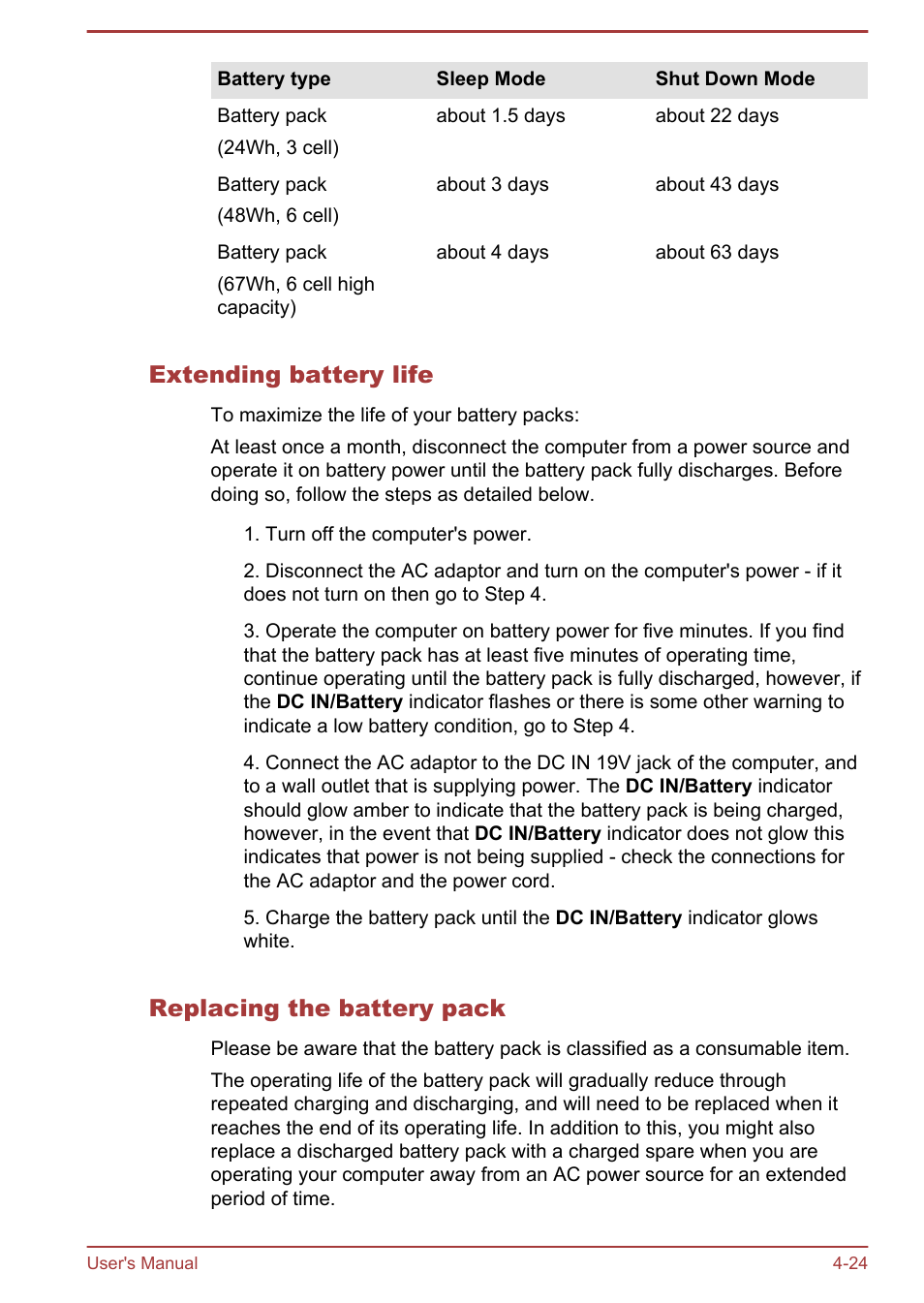 Extending battery life, Replacing the battery pack | Toshiba Satellite C55-A User Manual | Page 68 / 134