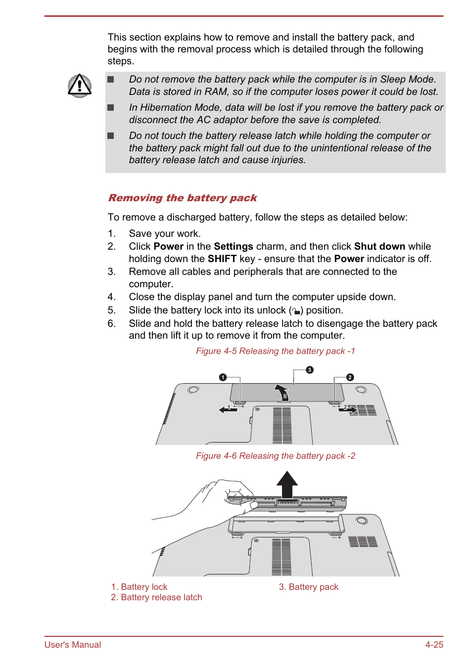 Removing the battery pack | Toshiba Satellite C55-A User Manual | Page 69 / 134