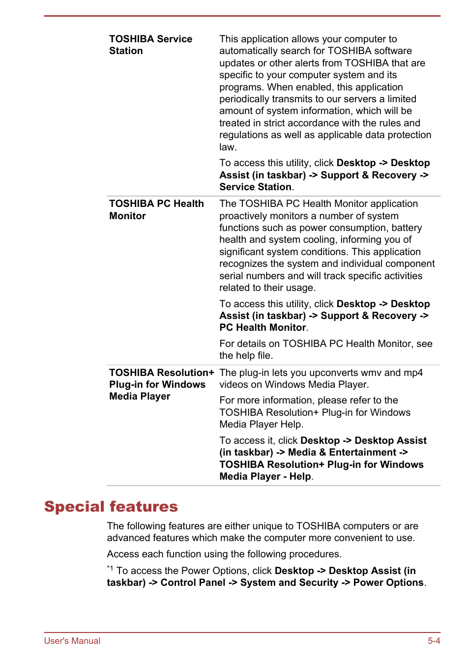 Special features, Special features -4 | Toshiba Satellite C55-A User Manual | Page 89 / 134