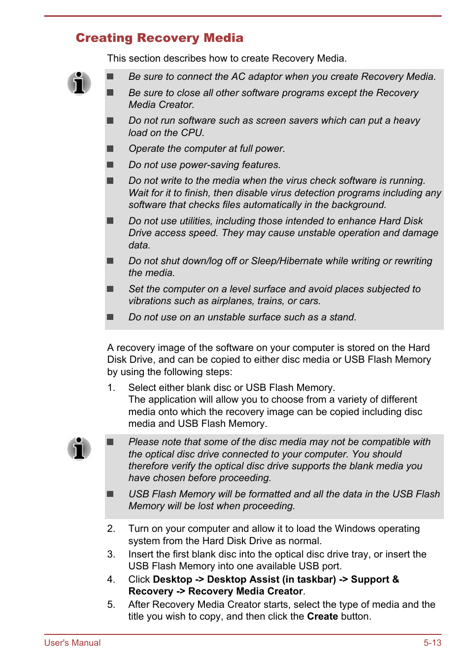 Creating recovery media | Toshiba Satellite C55-A User Manual | Page 98 / 134